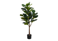 Artificial Plant, 47" Tall, Fiddle Tree, Indoor, Faux, Fake, Floor, Greenery, Potted, Real Touch, Decorative, Green Leaves, Black Pot Green Foam Plastic