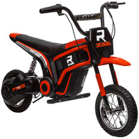 Aosom Electric Dirt Bike With Twist Grip Throttle, 24V 350W Off Road Electric Motorcycle, Up To 15 Mph With Brake, Music Horn, Rear Suspension For Ages 13 Years, Red Red Plastic