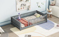 Twin Size Floor Platform Bed With Built In Book Storage Rack,Grey Twin Grey American Design Pine