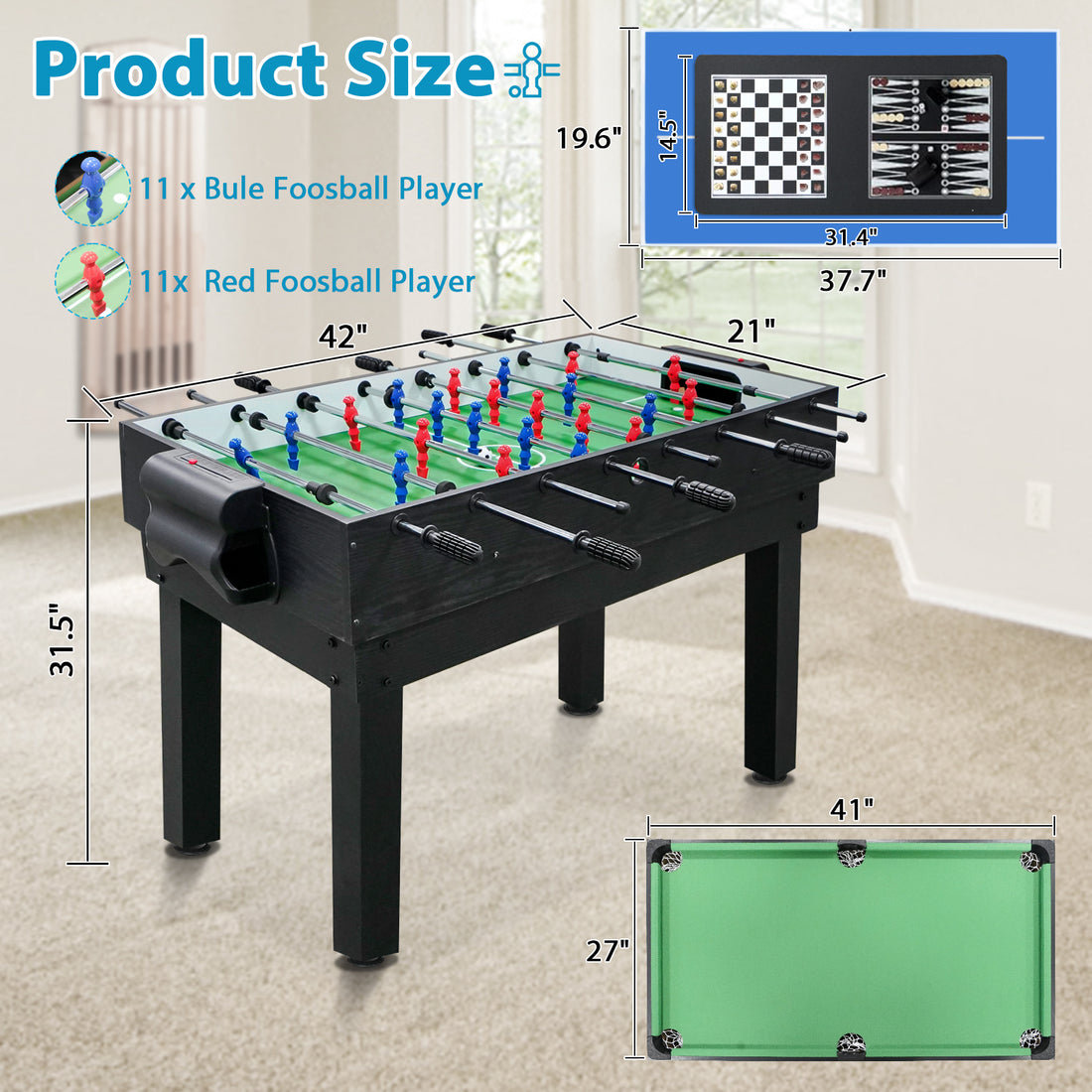 2X4Ft 10 In 1 Combo Game Table Set W Hockey, Foosball, Pool, Shuffleboard, Ping Pong Indoor Fitness Black Gym Mdf