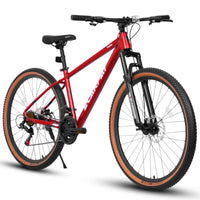 A27312 Ecarpat Mountain Bike 27 Inch Wheels, 21 Speed Mens Womens Trail Commuter City Mountain Bike, Aluminium Frame Disc Brakes Thumb Shifter Front Fork Bicycles Red Steel