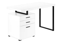 Computer Desk, Home Office, Laptop, Left, Right Set Up, Storage Drawers, 48"L, Work, White Laminate, Black Metal, Contemporary, Modern White Particle Board