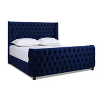 Brooklyn King Tufted Panel Bed Headboard And Footboard Set, Navy Blue Velvet Box Spring Required King Navy Blue Wood Foam Velvet Velvet