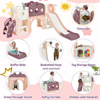 7 In 1 Toddler Slide Set, Freestanding Space Set With Slide, Kids Slide Playset Structure, Arch Tunnel And Basketball Hoop, Toy Storage Organizer For Toddlers, Kids Climbers Playground Purple 50 99 Lbs Cute 1 To 2 Years Hdpe Indoor & Outdoor Use