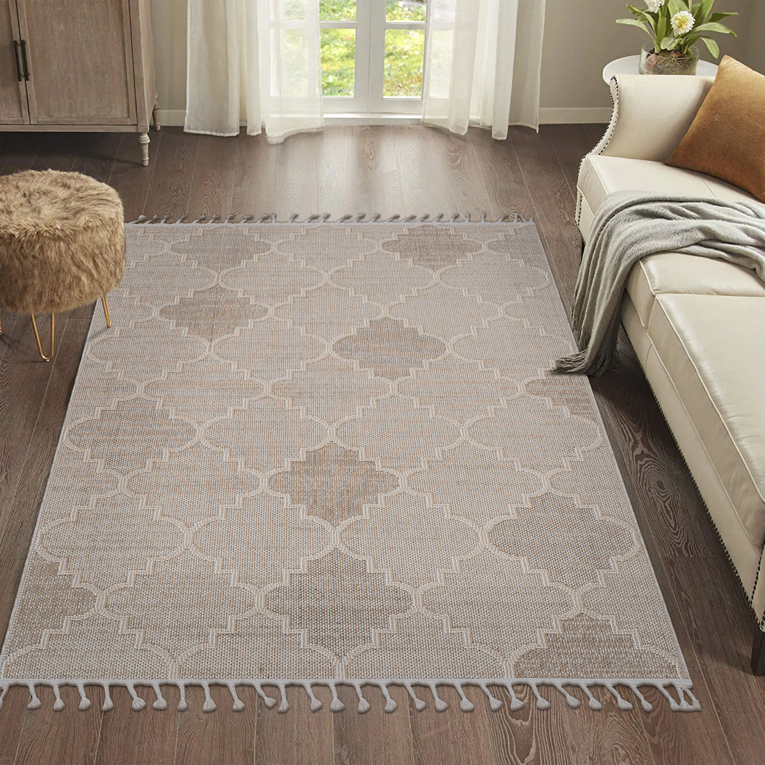 Naar Guros Collection 6X9 Cream Trellis Indoor Outdoor Area Rug Cream Polypropylene