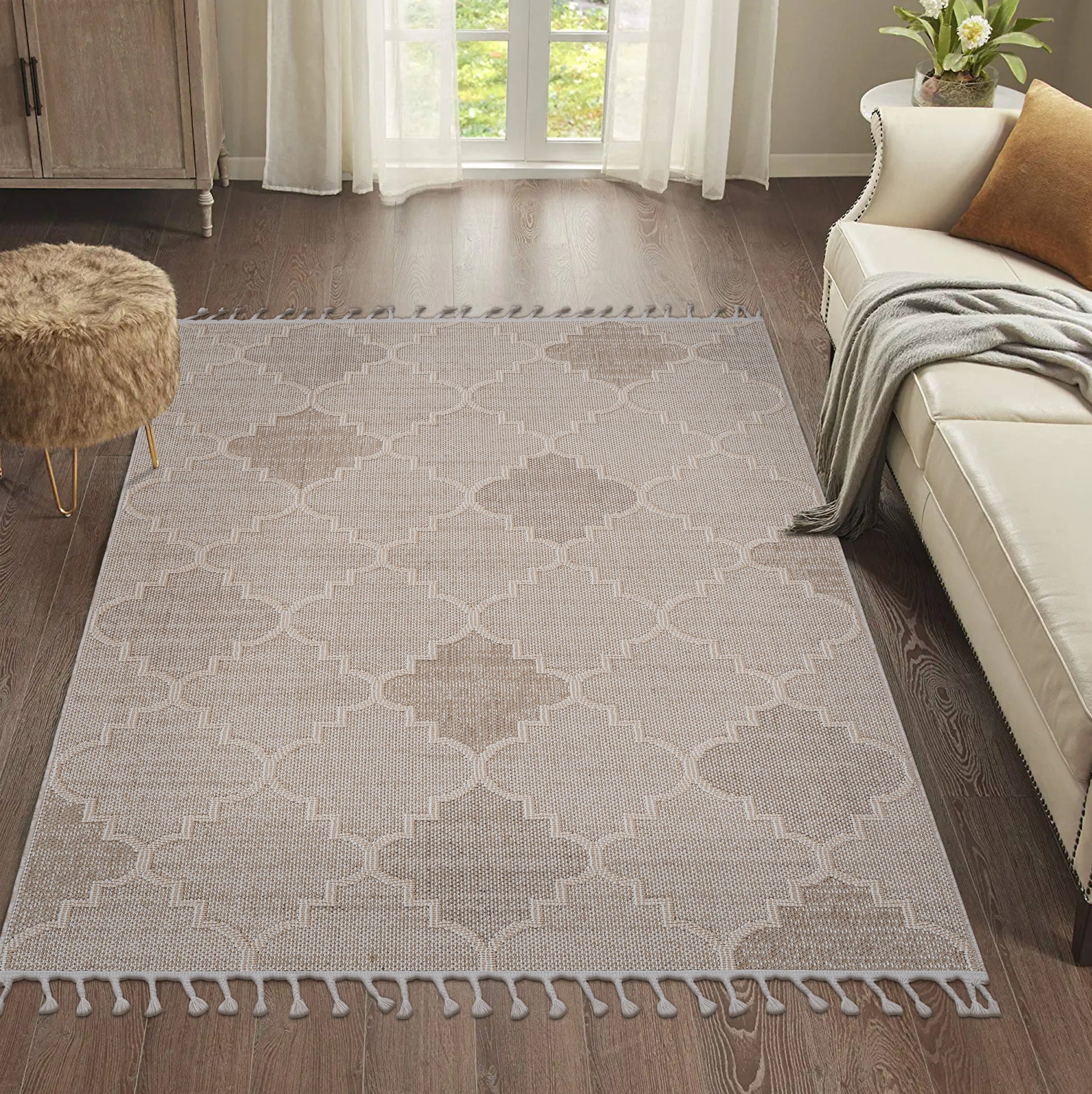 Naar Guros Collection 4X6 Cream Trellis Indoor Outdoor Area Rug Cream Polypropylene