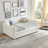 Daybed With Trundle Upholstered Tufted Sofa Bed, Full Size, Boucle Fabric, Beige 83"X58.5"X29.5" Beige Boucle