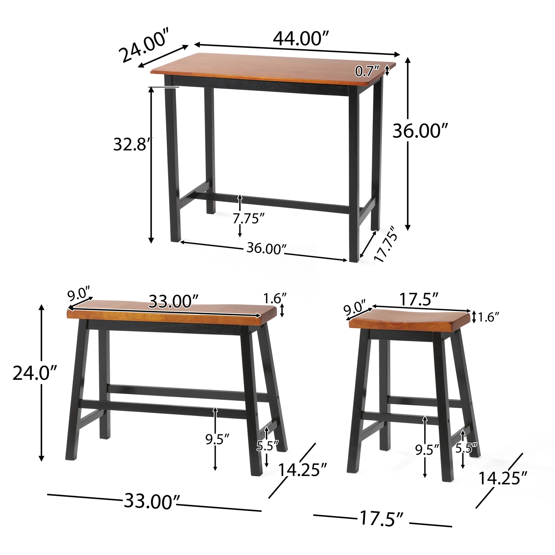 Pomeroy S 4 Caf Table Bench Set Walnut Black Rubber Wood