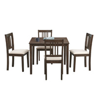 1 Table With 4 Chairs Wooden Dining Table Set, Mid Century Modern Square Wooden Kitchen Table And Upholstered Dining Chairs For Dining Room, Kitchen, Saving Space,Brown Brown Solid Wood Mdf