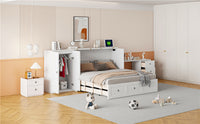 Queen Size Murphy Bed With Usb Port, Large Drawer, And Wardrobe Desk Combo Versatile White Cabinet Bed Queen White Solid Wood Mdf