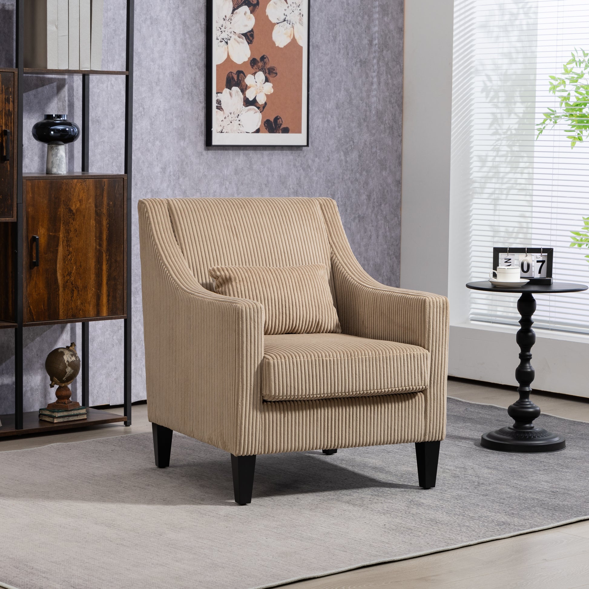 Coolmore Modern Accent Chair,Upholstered Armchair With Scooped Arms For Bedroom,Apartment,Studio,Office,Waiting Room Camel Corduroy Camel Primary Living Space Foam Corduroy