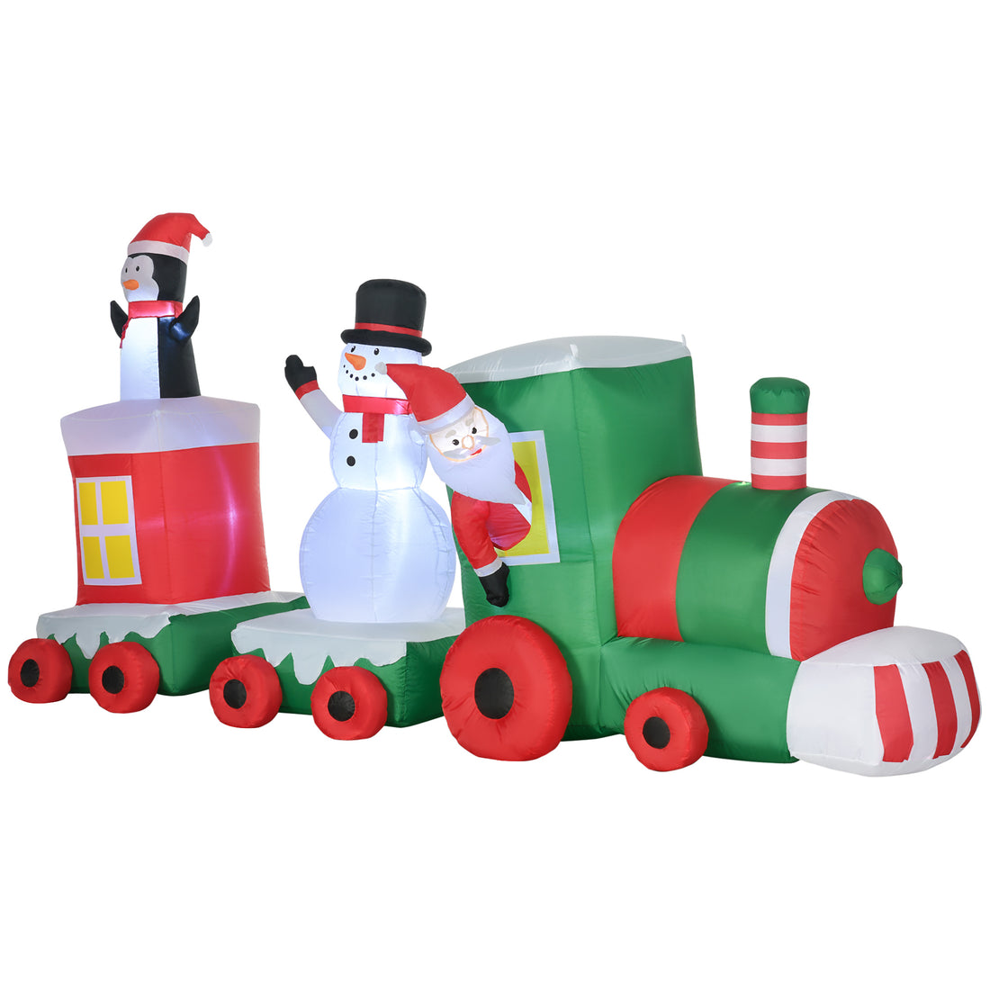 Homcom 11Ft Christmas Inflatables Outdoor Decorations Holiday Train With Santa, Snowman And Penguin, Blow Up Yard Christmas Decor With Led Lights Display Multicolor Polyester