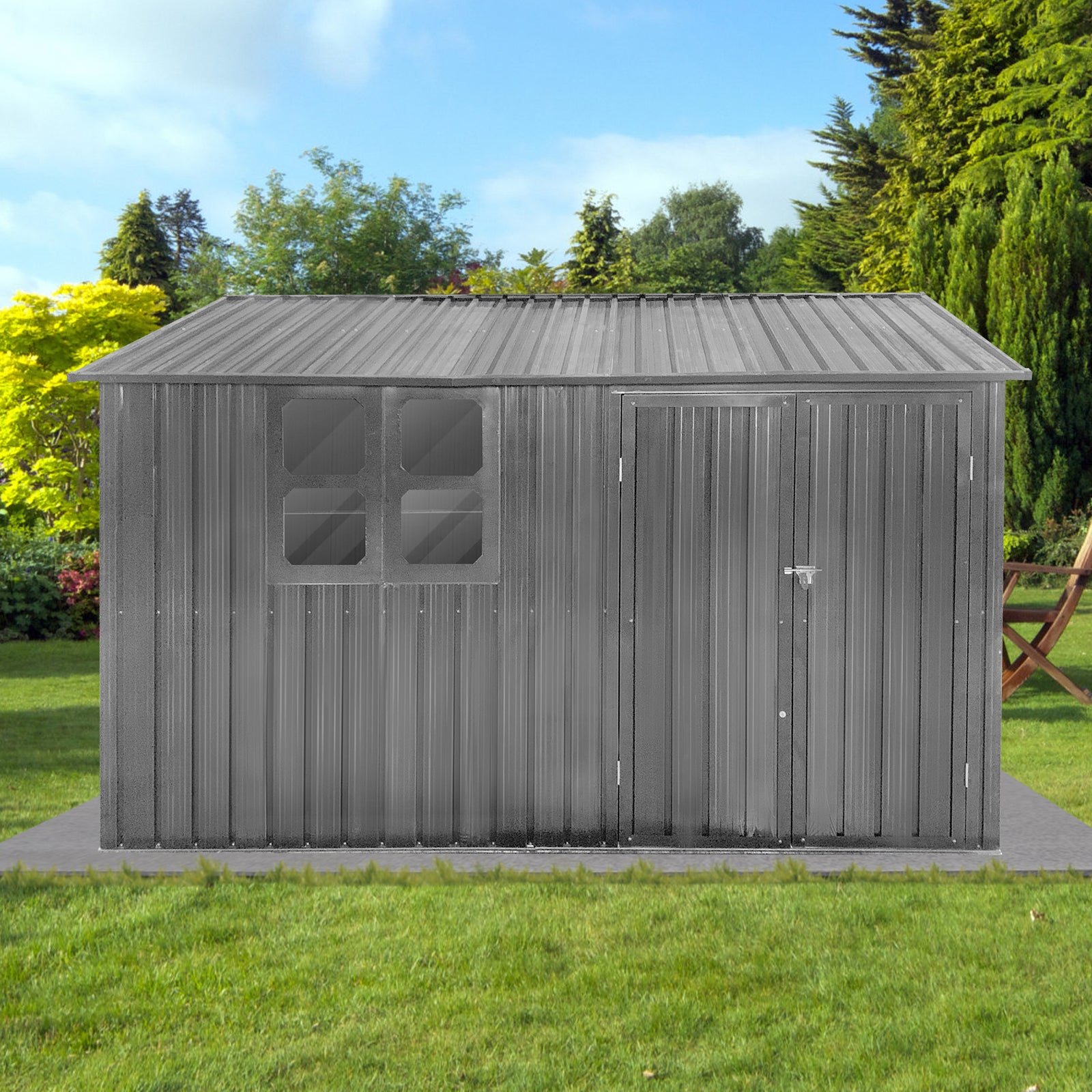 Metal Garden Sheds 10Ftx8Ft Outdoor Grey With Window Grey Metal