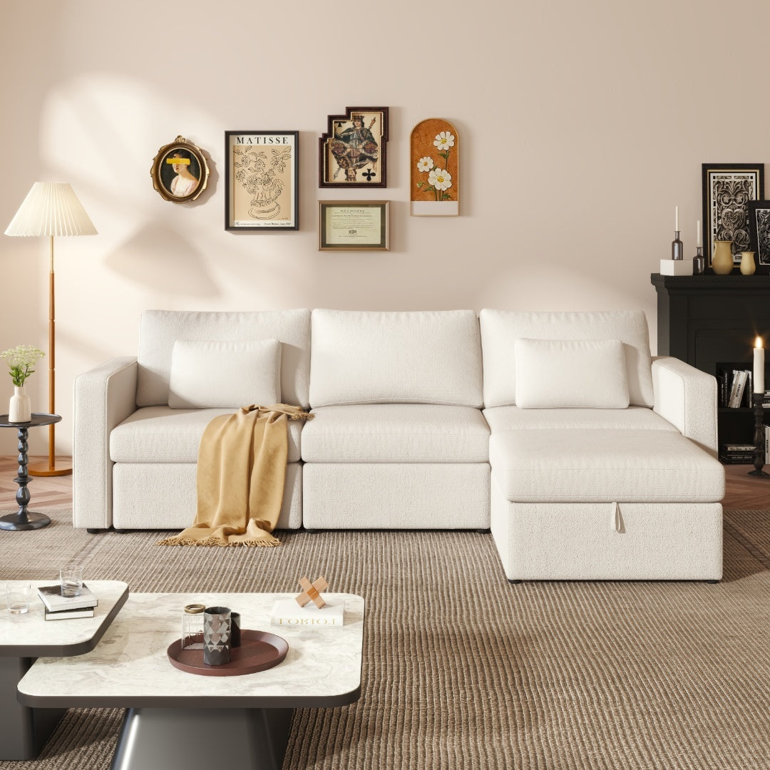 Modern Cotton Linen L Shape Sectional Sofa,