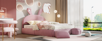 Full Size Upholstered Platform Bed With Cartoon Ears Shaped Headboard And Light, Pink Box Spring Not Required Full Pink Wood Bedroom Bed Frame Velvet Upholstered