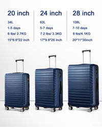 3 Piece Luggage Sets With 7 Pcs Organizer Bags For Kinds Of Travel Dark Blue Abs