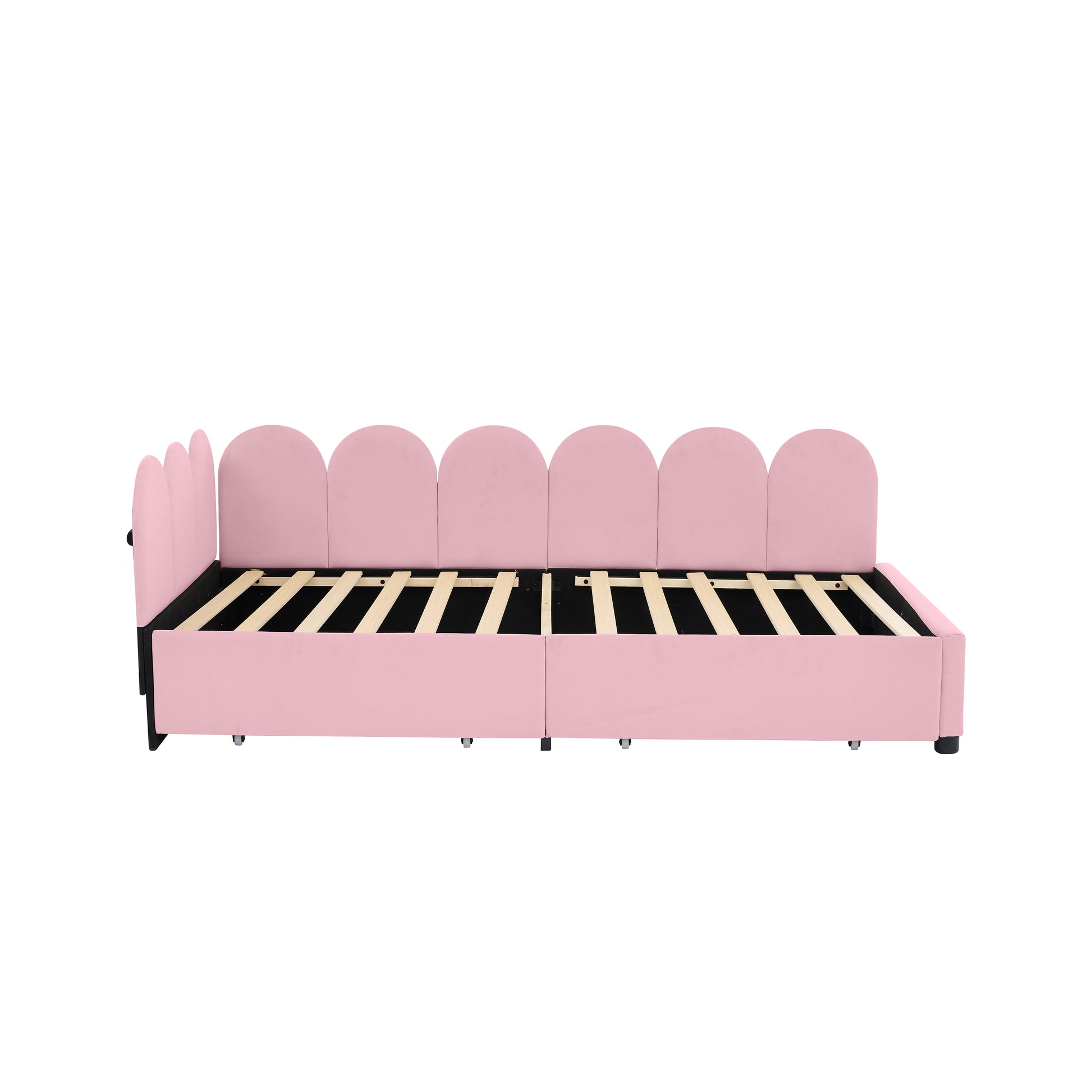 Twin Size Upholstered Daybed With 2 Drawers, Velvet Sofabed With Soft Fabric Headboard, No Box Spring Needed, Pink Twin Pink Wood Fabric