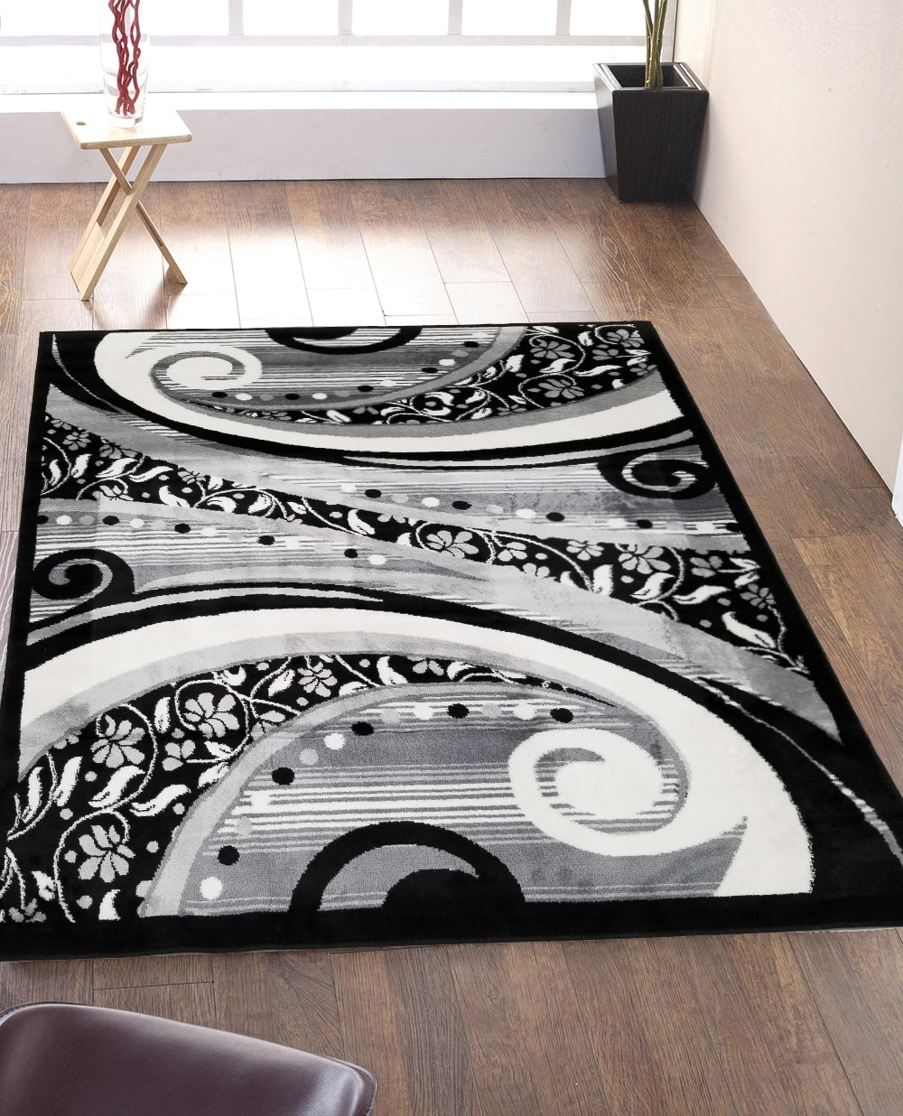 Jersey Area Rugs, Carpets For Livingroom, 7X10 Area Rugs ,1843 Black Bone Rectangle 8&10 Black Grey Contemporary Abstract Polypropylene