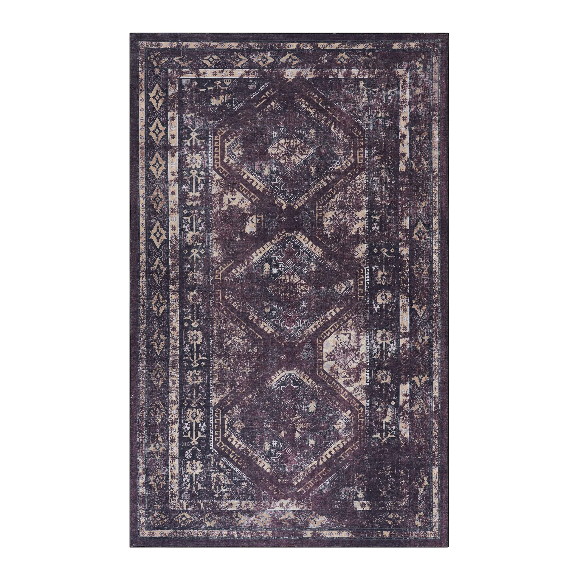 4X6 Area Rugs, Washable Rug, Low Pile, Non Slip, Non Shedding, Foldable, Kid & Pet Friendly Area Rugs For Living Room, Bedroom, Kitchen, Dining Room Rug Perfect Gift, Black Burdy, 4'X 6' Black Burgundy Chenille Polyester