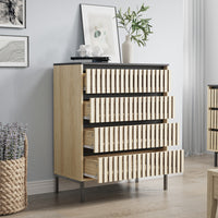 4 Drawer Storage Cabinet,Freestanding Cabinet,Bedroom Clothing Storage,Large Capacity,Modern Minimalist Natural Black Primary Living Space Mdf Iron