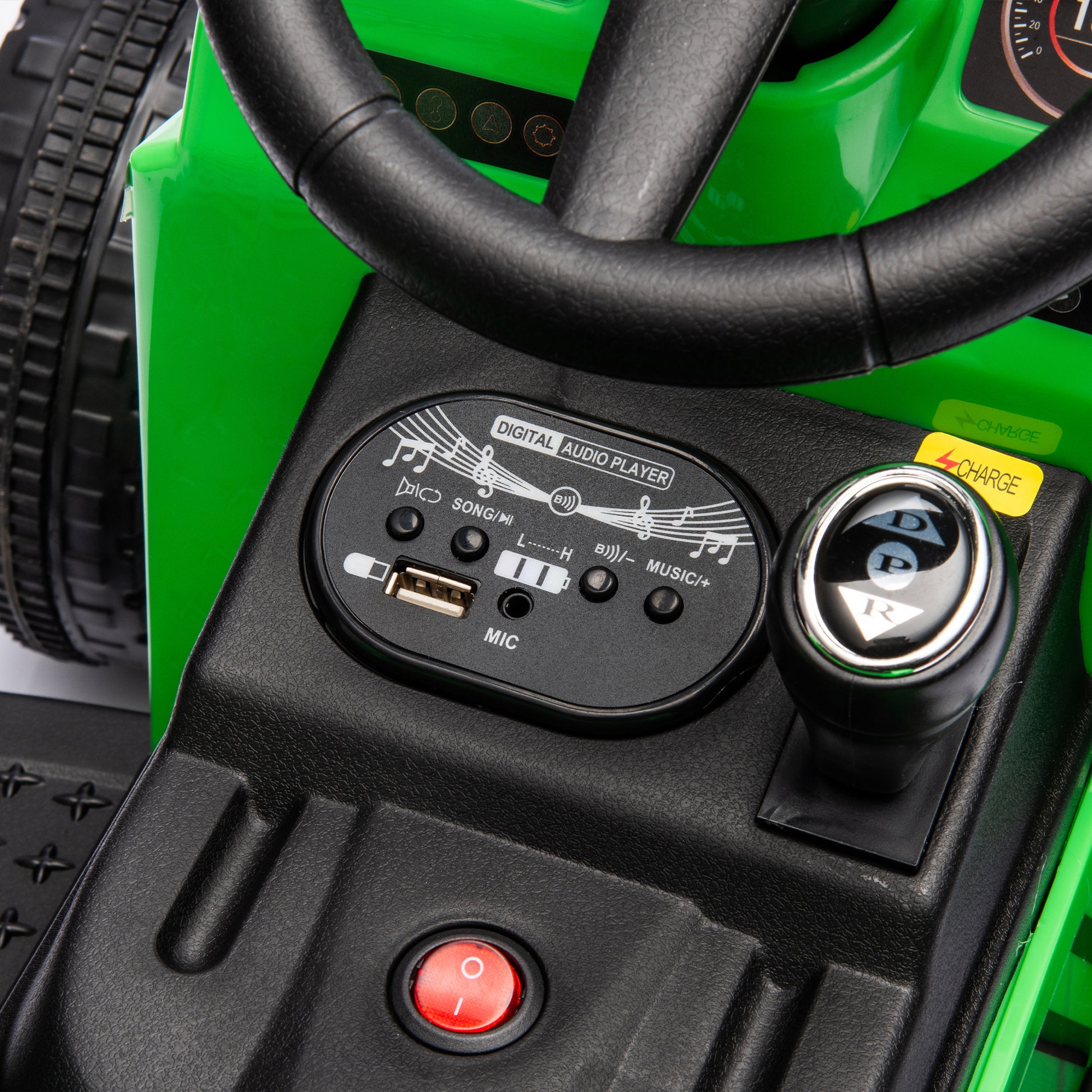 12V Kids Ride On Electric Tractor Black Knight,Kids Ride On Toy.2Wd,Non Skid Tires, Steering Wheel, Foot Pedal,With Removable Storage Tug,Light,Bluetooth,Music,Mp3,Usb,Power Display For Kids Aged 3 . Green 50 99 Lbs Polypropylene