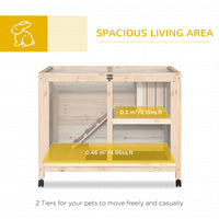 Pawhut Indoor Rabbit Hutch With Wheels, Desk And Side Table Sized, Wood Rabbit Cage, Waterproof Small Rabbit Cage, Natural Natural Wood Wood