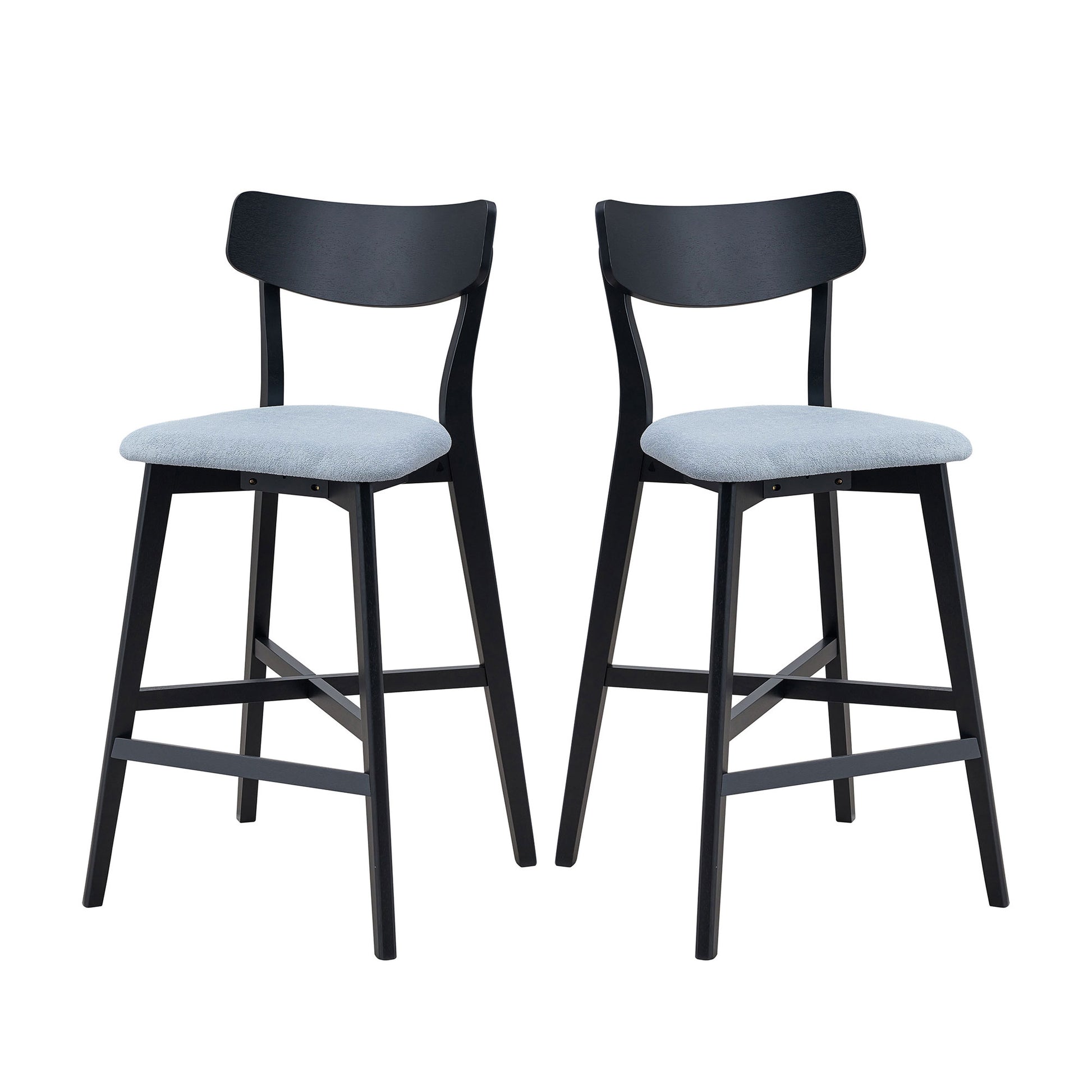 Wooden Bar Chairs Set Of 2, Modern Soft Upholstered Kitchen Island Chairs, Counter Height Stool With Backrest,Wooden Frame Chairs With Footrest For Pub,Living Room,Restaurant,Black Black Solid Wood