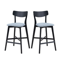 Wooden Bar Chairs Set Of 2, Modern Soft Upholstered Kitchen Island Chairs, Counter Height Stool With Backrest,Wooden Frame Chairs With Footrest For Pub,Living Room,Restaurant,Black Black Solid Wood