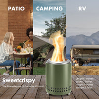 Smokeless Fire Pit, 304 Stainless Steel Tabletop Firepit Wood Pellets Burning Fire Pits For Camping, Bonfire, Low Smoke Portable Firepits For Outdoor Patio Backyard Green Steel
