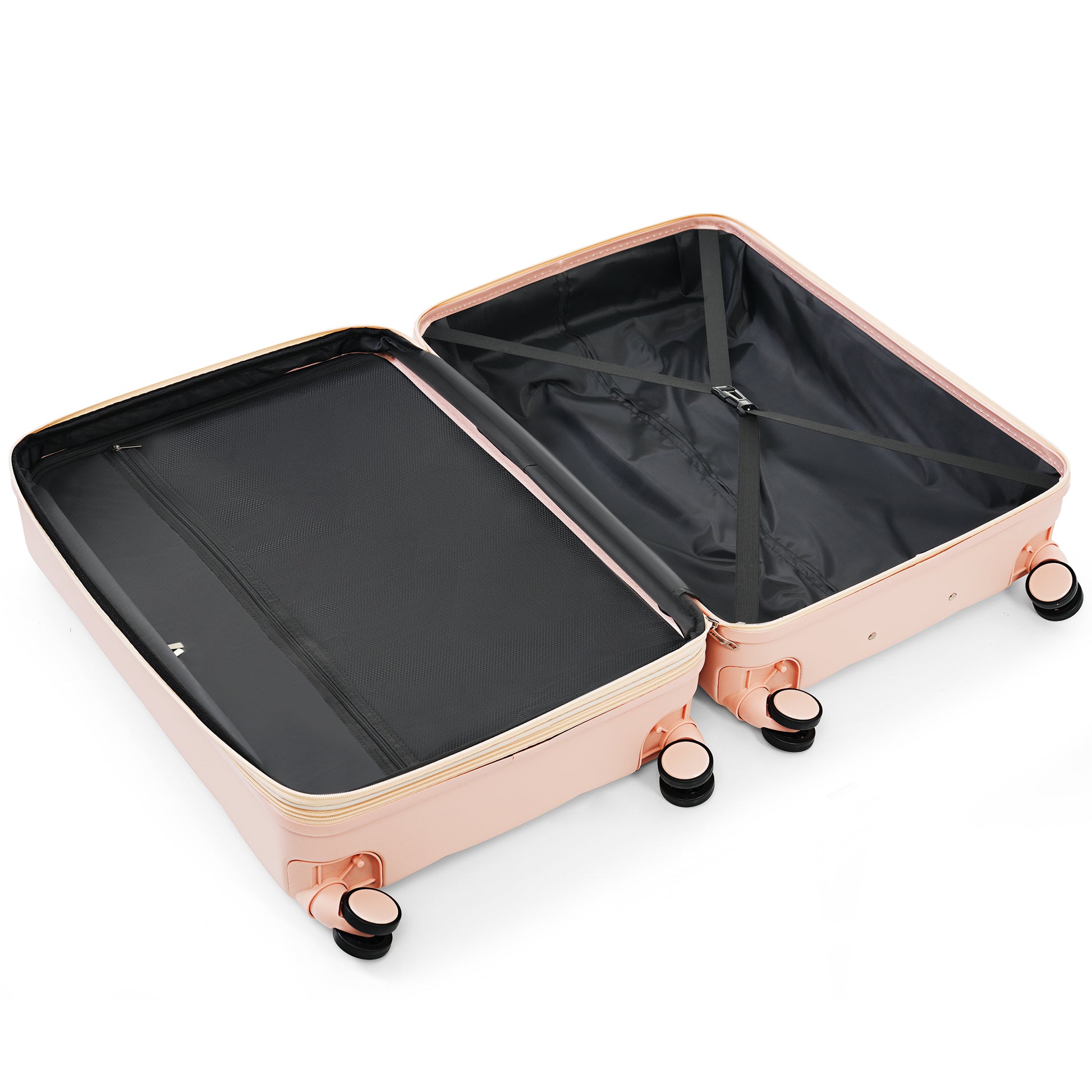 Luggage Set Of 3, 20 Inch With Usb Port, Airline Certified Carry On Luggage With Cup Holder, Abs Hard Shell Luggage With Spinner Wheels, Pink Pink Abs