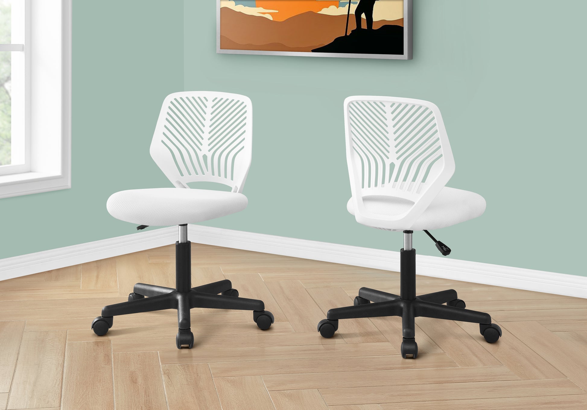 Office Chair, Adjustable Height, Swivel, Ergonomic, Computer Desk, Work, Juvenile, White Mesh, Black Metal, Contemporary, Modern White Foam Polyester