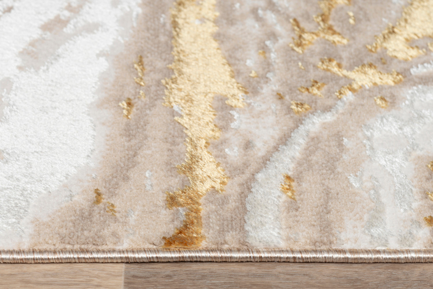 "Adina" Luxury Area Rug In Beige And Gold Abstract Design Multicolor Polyester