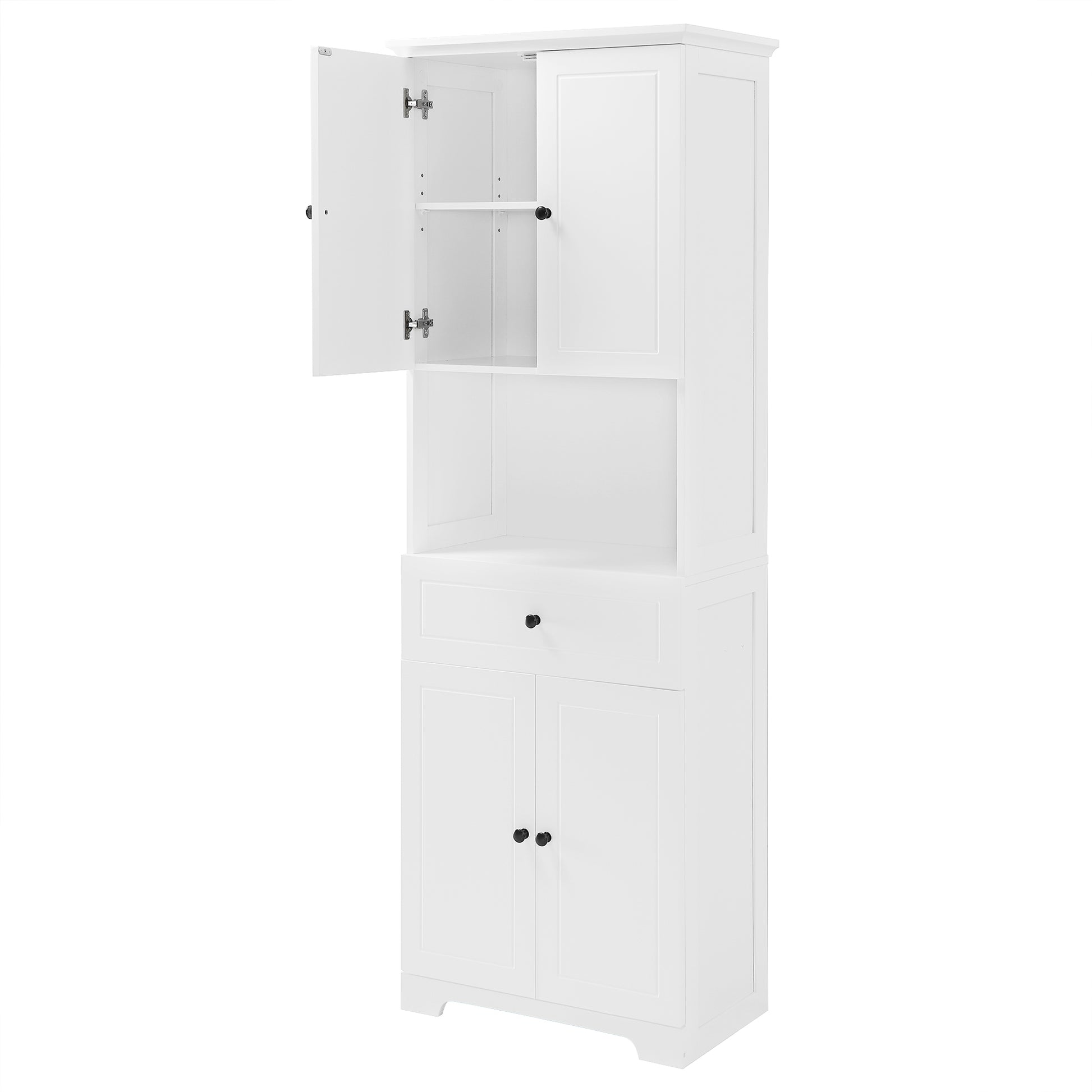 Tall Bathroom Cabinet With Four Doors, Large Storage Space Open Shelve, Upper Storage Cabinet, White White Mdf