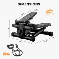 Mini Fitness Stepper, Hydraulic Fitness Stepper With Resistance Bands And Display, Silent Design, Weight Capacity 300Lbs, Portable Stepper For Total Body Workout,11.3"L X 12.6"W X 7.8"H,Black Black Abs Rubber Steel Q235