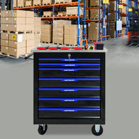 7 Drawers Multifunctional Tool Cart With Wheels Black Blue Black Blue Steel