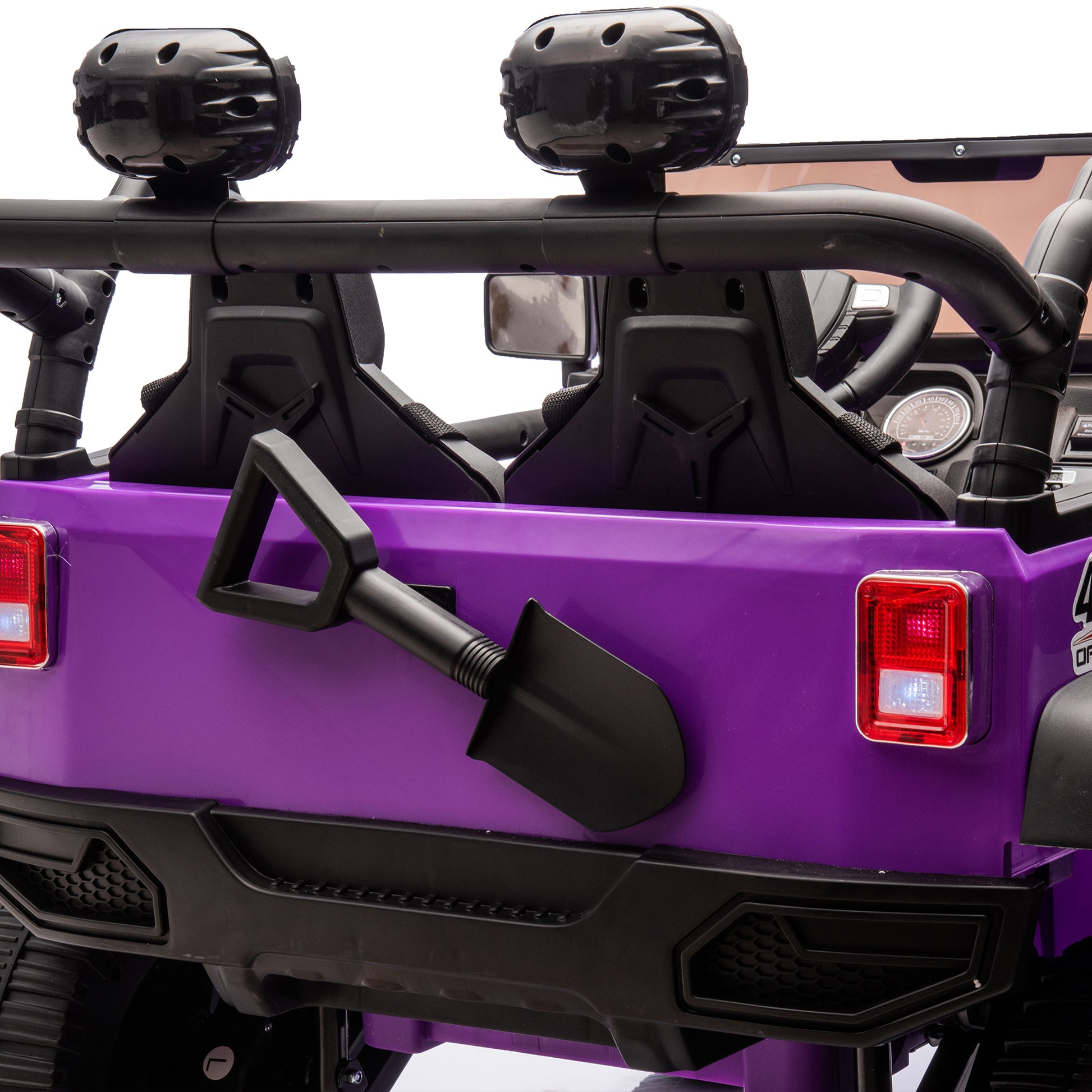 24V Two Seater Kids Ride On Truck Car W Parents Control,200W*2,Seat Width 20.28In,Four Wheel Suspension,Led Lights,Music,Mp3,Bluetooth,Two Independent Seat Belts,Suitable For Off Road For Kids Aged 3 Purple 100 149 Lbs Polypropylene