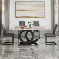 Table And Chair Set.63"X31.5" Marble Pattern Sintered Stone Table With Mdf Oc Shaped Bracket.Paired With 4 Dark Gray Pu Chairs With Black Metal Legs.Suitable For Kitchen,Dining Room,Etc. Black,Dark