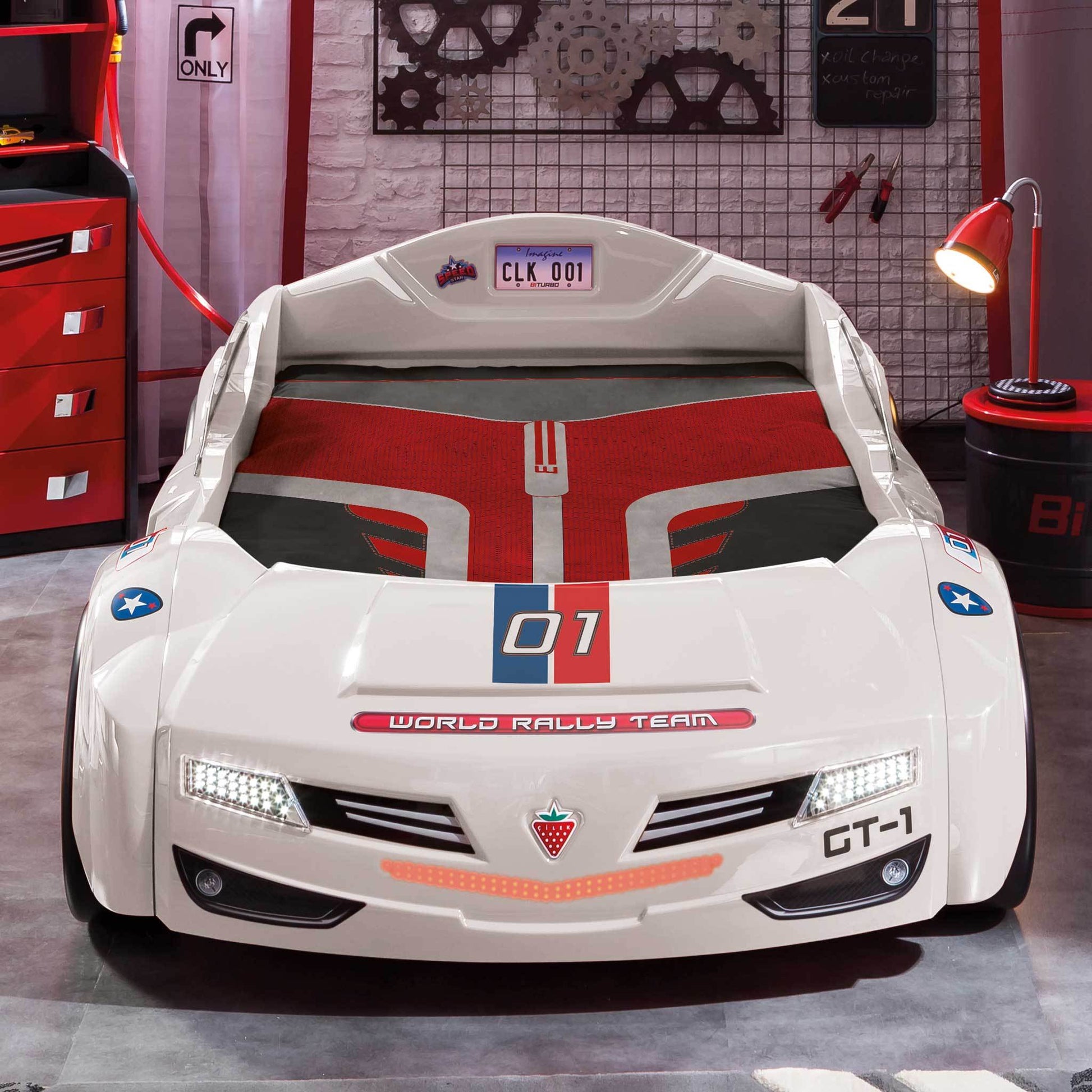 Rally Twin Race Car Bed, White White Wood Plastic