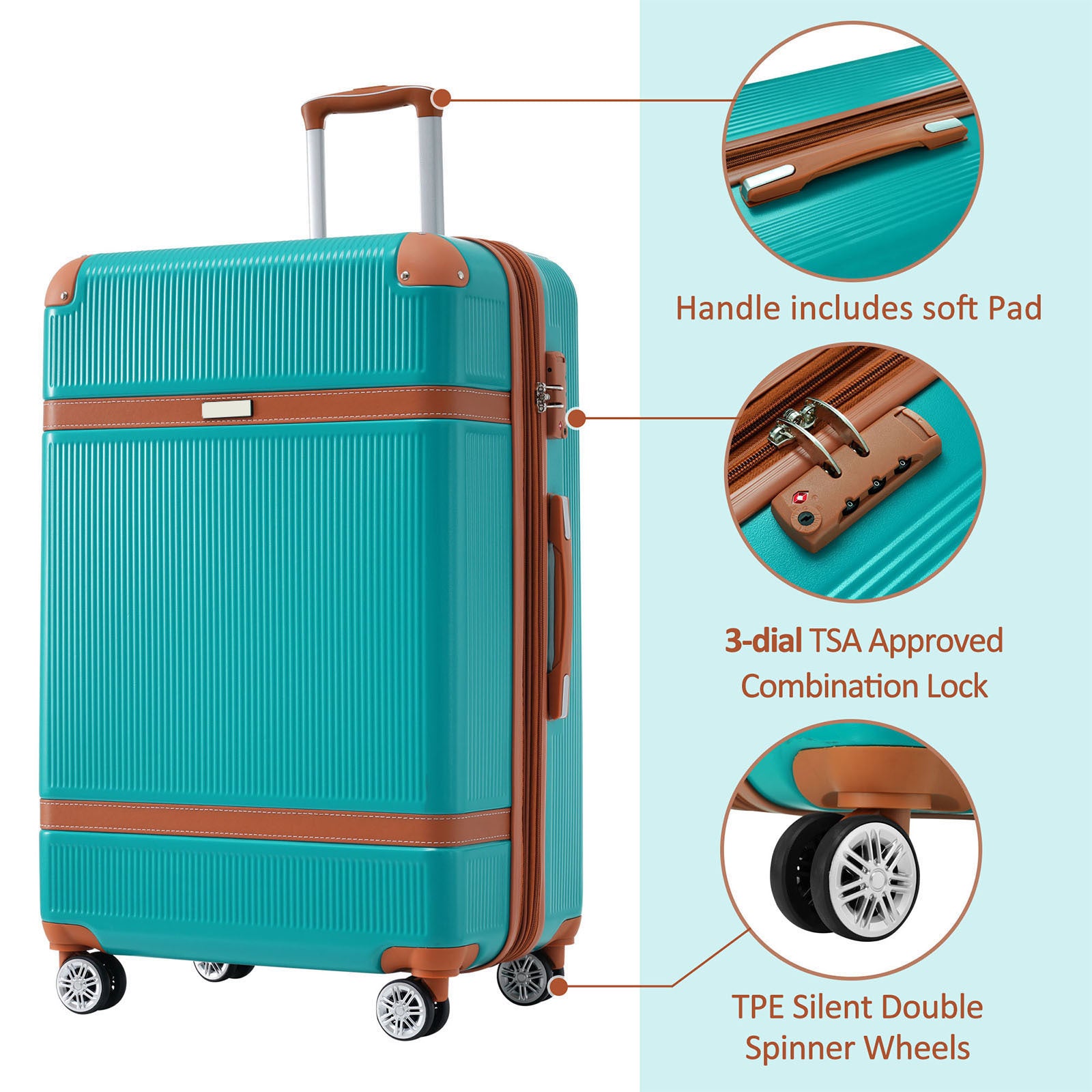 Hardshell Luggage Sets 3 Piece Double Spinner 8 Wheels Suitcase With Tsa Lock Lightweight 20''24''28'' Green Abs