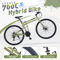 21 Speed Hybrid Bike Disc Brake 700C Road Bike For Men Women'S City Bicycle Cycling Green Garden & Outdoor Aluminium