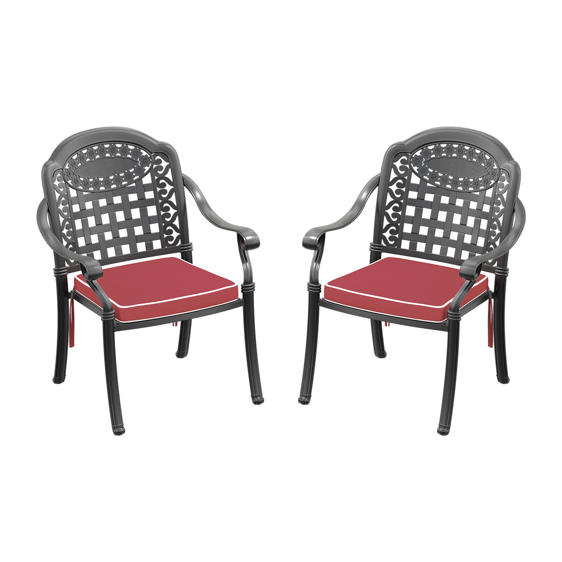 Cast Aluminum Patio Dining Chair 2Pcs With Black Frame And Cushions In Random Colors Yes Complete Patio Set Black Rust Resistant Frame Water Resistant Cushion Garden & Outdoor Complete Patio Sets Aluminium