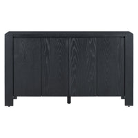 Retro 4 Door Sideboard With Distressed Finish And Adjustable Shelves For Dining Room, Kitchen, And Living Room Black Black Mdf,Rubber Wood