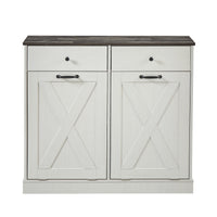 Wf003 Tc2 7034K Double Door Trash Can Tilt Trash Cabinet Kitchen Trash Can White White Solid Wood