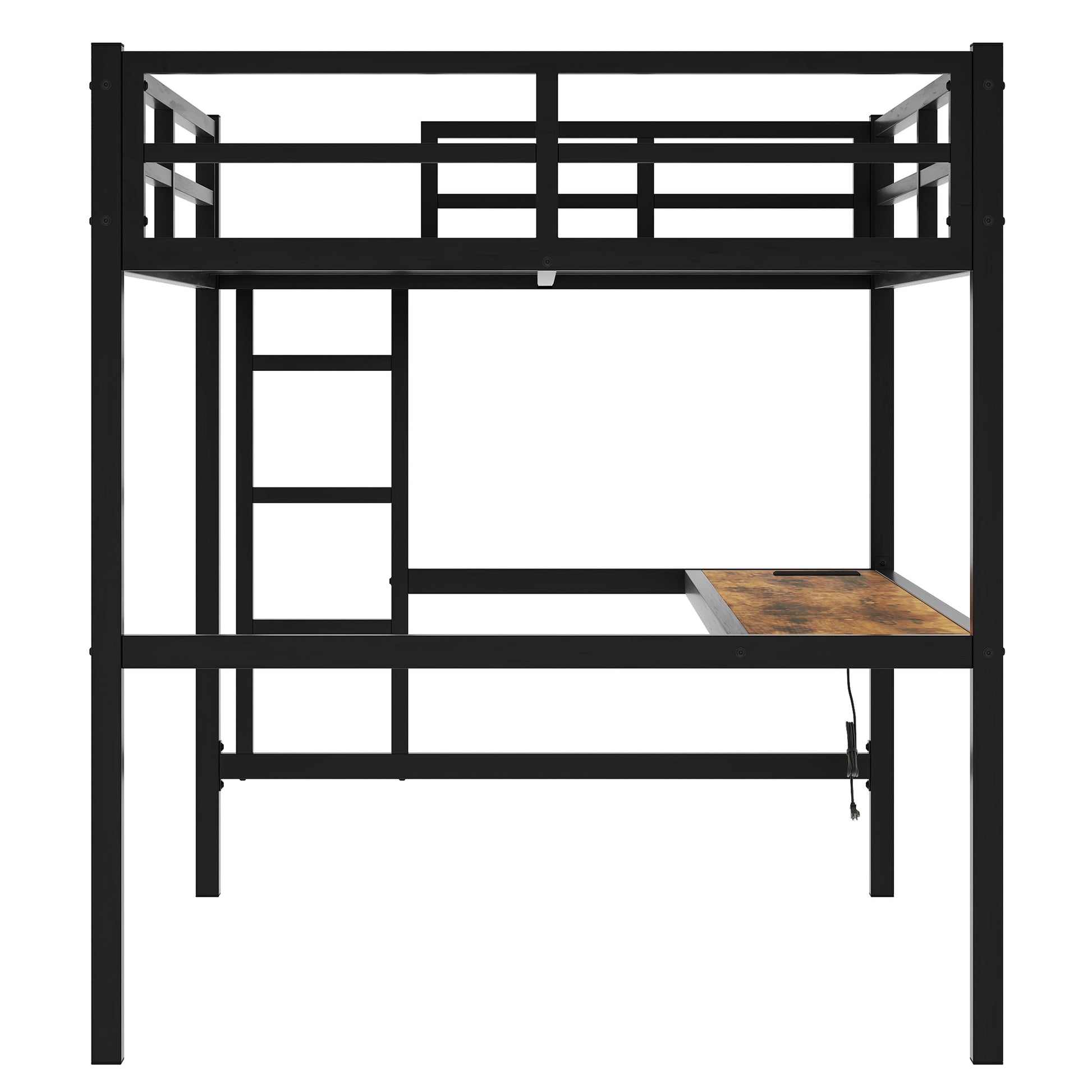 Metal Full Size Loft Bed With Power Outlet And Led Lighted, Space Saving, Noise Reduced, Black Full Black Metal