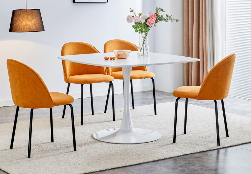 1 4,5Pieces Dining Set, Table Metal Leg Mid Century Dining Table For 4 6 People With Mdf Table Top, Pedestal Dining Table, End Table Leisure Coffee Table Burnt Orange Mdf Metal