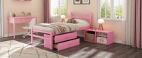 Twin Size Wood Platform Bed With Removable Storage Shelves, Built In Two Storage Drawers For Added Convenience, Pink Twin Pink Wood