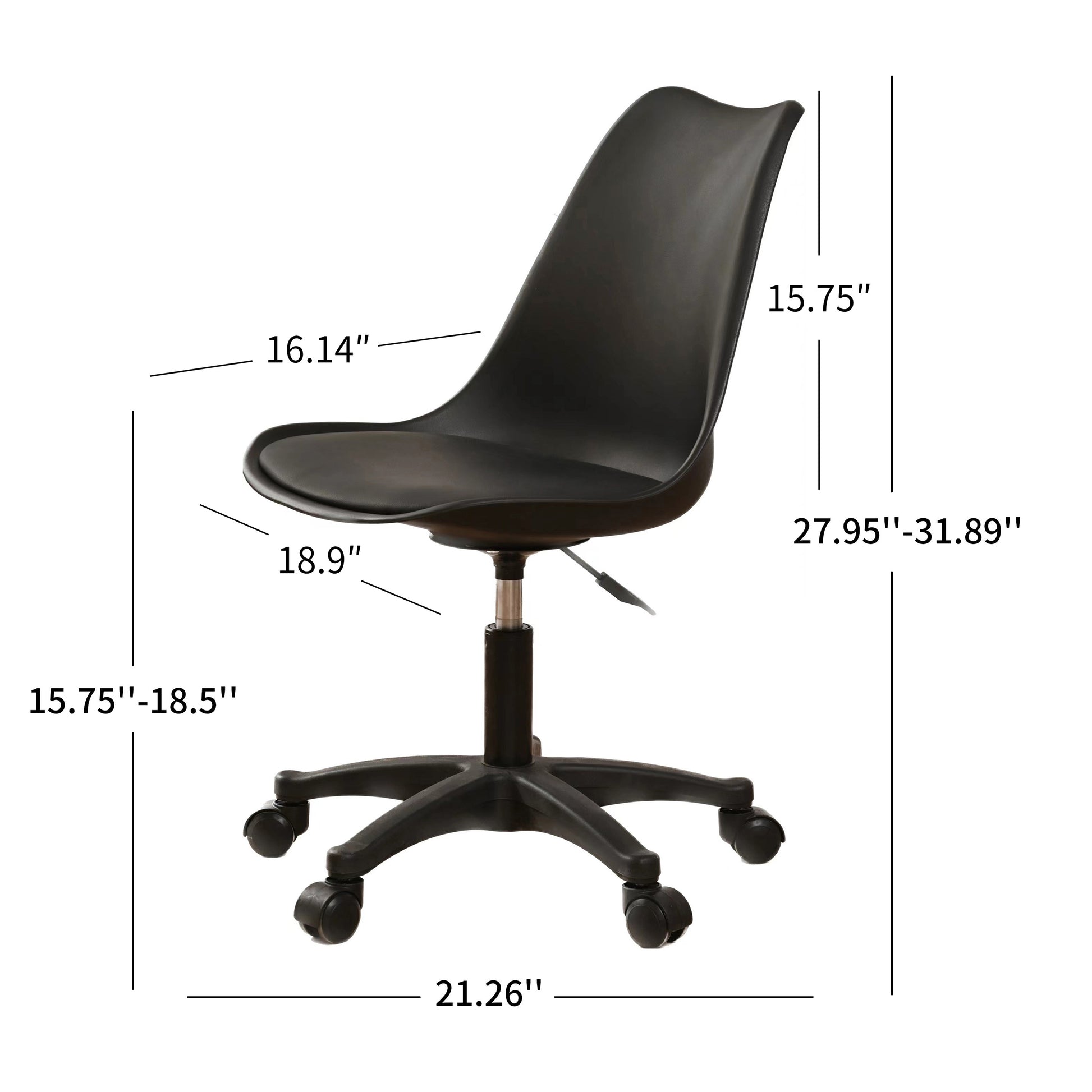 Black Pp With Wheels Adjustable Height Office Chair For Study,Modern Armless Swivel Plastic Chair For Living Room Polypropylene Black Office Sponge Rectangular Modern Handle Office Chairs Adjustable Height Polypropylene