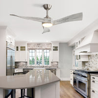 52 Inch Ceiling Fan Without Light 6 Wind Speed Timing Function 3 Solid Wood Blade Reversible Dc Motor Brushed Nickel Metal & Wood