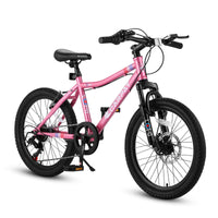 S20101 Ecarpat 20 Inch Kids Bike, Boys Girls Mountain Bike Ages 8 12, 7 Speed Teenager Children Kids' Bicycles, Front Suspension Disc U Brake, 14 Inch Height Steel Frame Pink Polyurethane Foam Carbon Steel