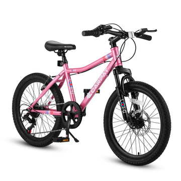 S20101 Ecarpat 20 Inch Kids Bike, Boys Girls Mountain Bike Ages 8 12, 7 Speed Teenager Children Kids' Bicycles, Front Suspension Disc U Brake, 14 Inch Height Steel Frame Pink Polyurethane Foam Carbon Steel